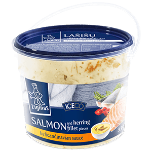 Salmon and herring fillet pieces in Scandinavian sauce