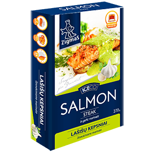 Salmon fillet portion in garlic marinade
