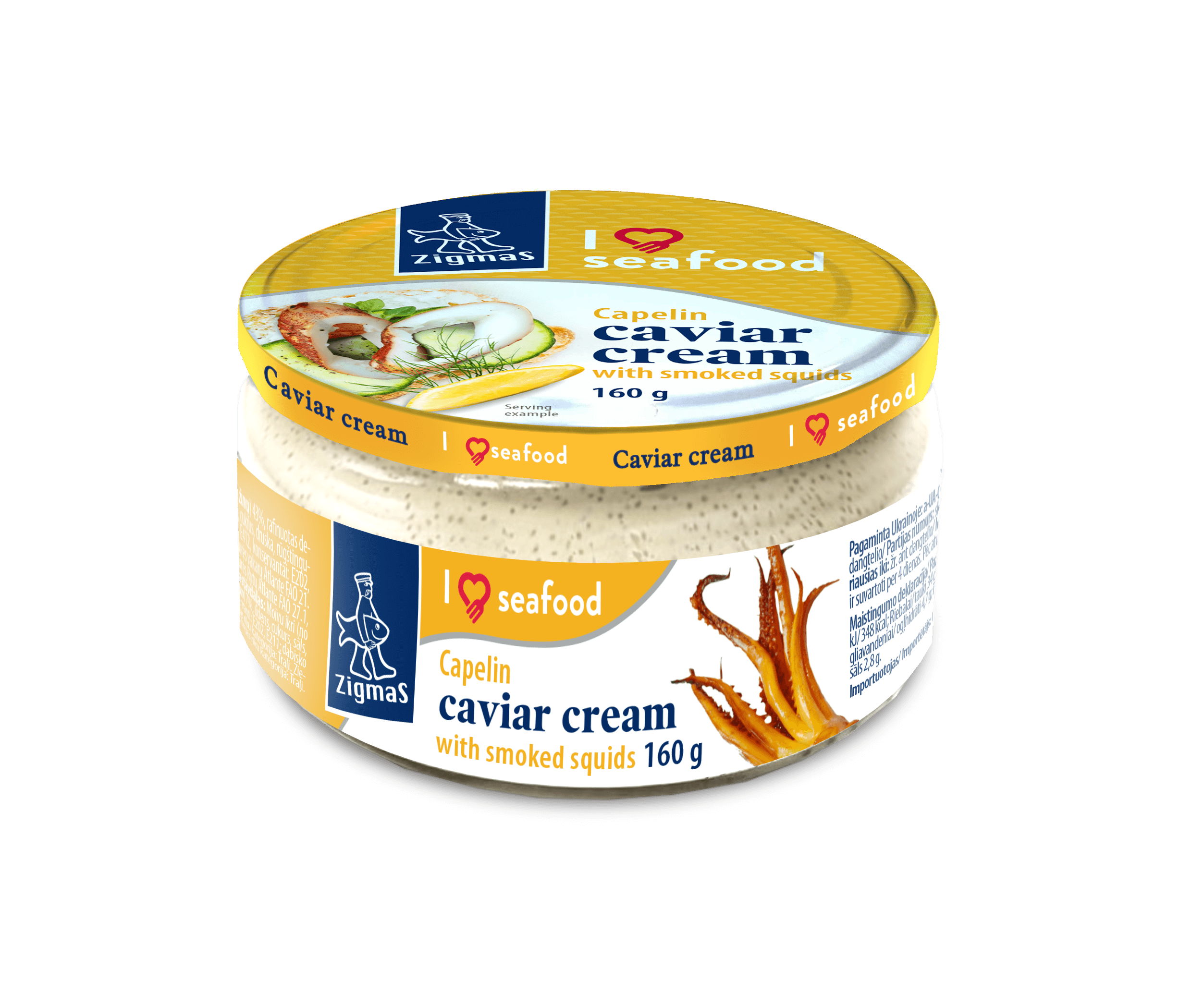 Capelin caviar cream with smoked squid