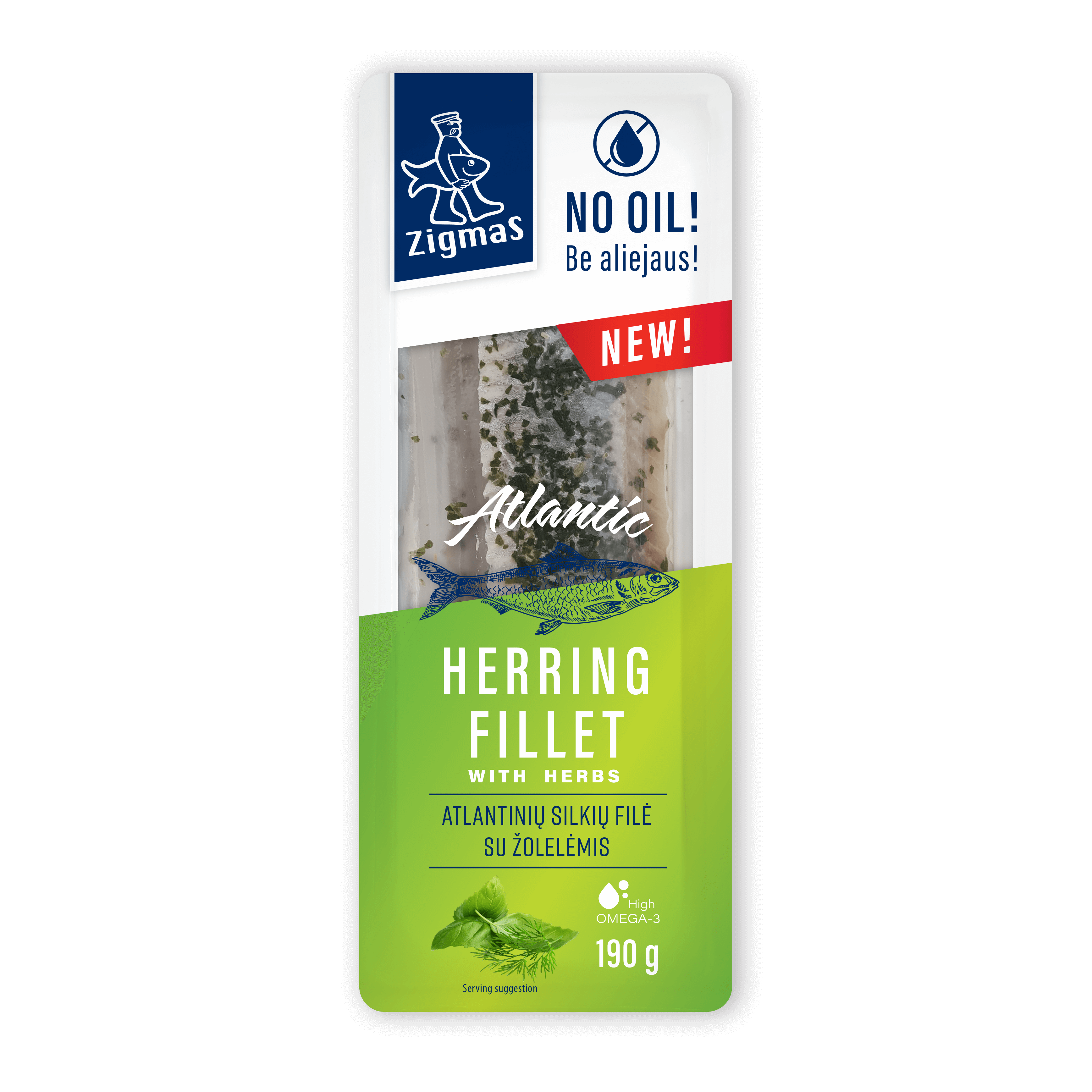 Salted herring fillets with herbs without oil