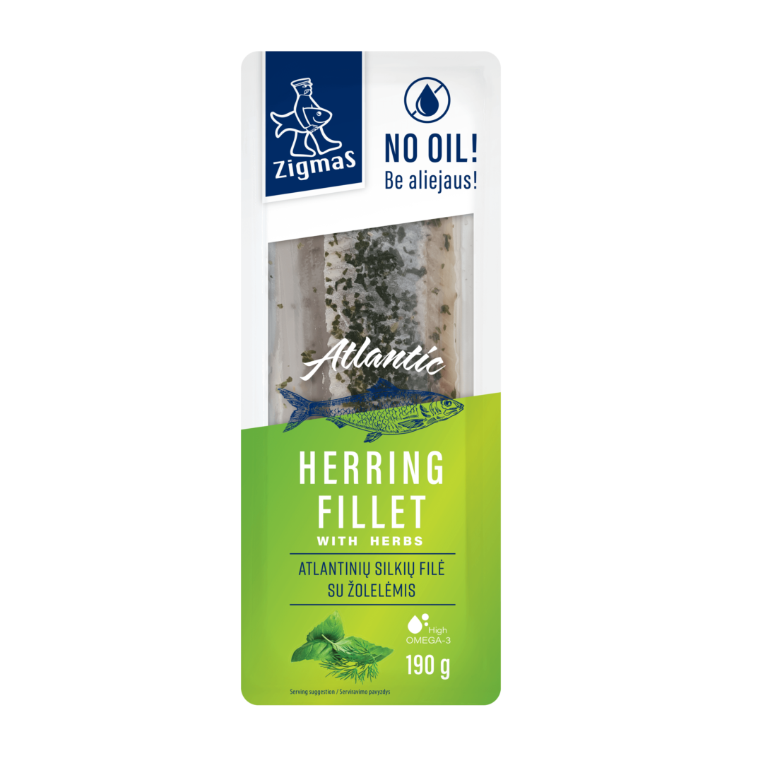 Salted herring fillets with herbs without oil